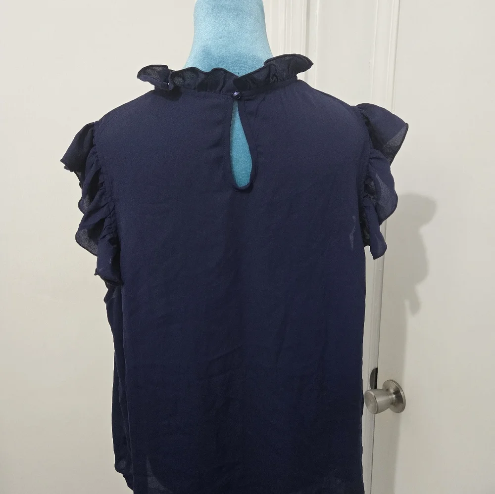 Navy Ruffle Sleeve Blouse - Picture 5 of 5